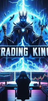 Fantasy King with trading screens and lightning