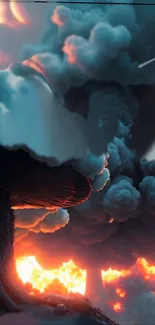 Epic volcanic cloudscape with fiery explosion.