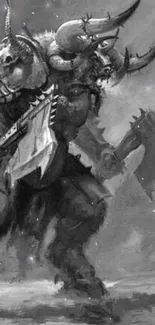 Grayscale warrior in armor, fantasy art wallpaper.