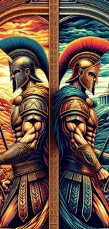 Epic warriors in vibrant ancient battle scene.