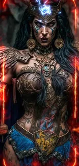 Epic fantasy warrior with intricate armor design in mobile wallpaper.