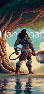 Epic artwork of warrior under a giant tree.