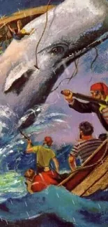 Epic sea adventure capturing a dramatic whale battle scene.