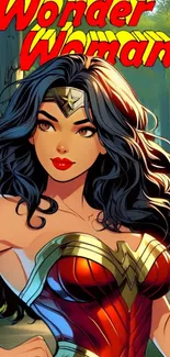 Wonder Woman illustrated wallpaper with bold colors and design