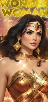 Artistic depiction of Wonder Woman in an epic style with vibrant colors.