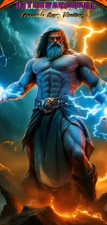 Epic Zeus with lightning and dramatic background.