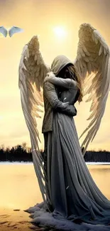 Angelic embrace at sunset, exuding peace and serenity.