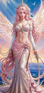 Ethereal angel fantasy art with wings and pastel hues.