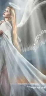 Ethereal angel with glowing wings in soft celestial hues.