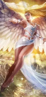 Ethereal angelic figure in fantasy art with wings and glowing light