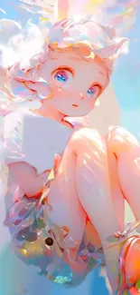 Ethereal anime character with vibrant colors in dreamy mobile wallpaper.