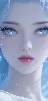 Ethereal anime girl with blue hair and eyes.