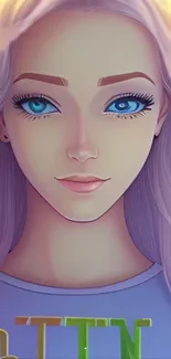 Ethereal anime girl with lavender hair and blue eyes.