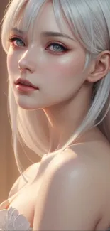 Ethereal anime girl with silver hair, ideal for mobile wallpaper.