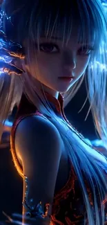 Anime warrior with blue lightning aura.