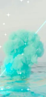 Ethereal aqua cloud with laser in ocean scene.