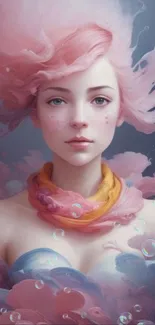 Ethereal fantasy art wallpaper with a pink-haired character.