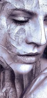 Ethereal art of woman's face merging with nature in calming tones.