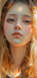 Ethereal golden-hued portrait wallpaper for mobile.