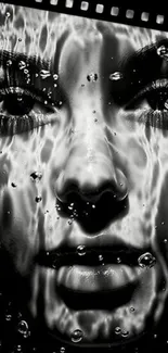 Black and white abstract portrait with water effects and bubbles.