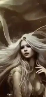 Ethereal fantasy art of a blonde woman with flowing light.