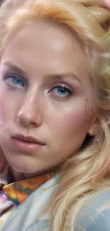 Ethereal blonde portrait with soft light effects, suitable for mobile wallpaper.