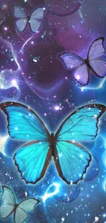 Ethereal blue butterfly on a cosmic background.