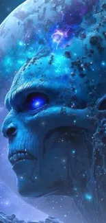 Ethereal blue cosmic entity with sci-fi space elements.