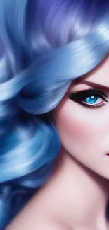 Ethereal blue fantasy art of a mystical woman with striking features.