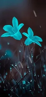 Ethereal blue flowers glowing in a serene night setting.