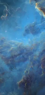 Ethereal blue nebula with swirling cosmic clouds.