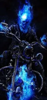 Mystical biker with blue flames mobile wallpaper.