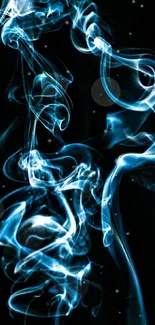 Ethereal blue smoke swirling on black background.