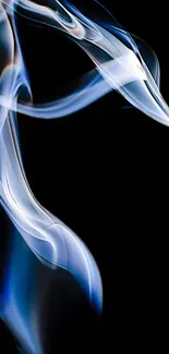 Ethereal blue smoke on black background mobile wallpaper.