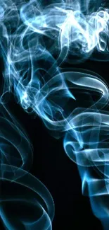 Ethereal blue smoke swirls on dark background.