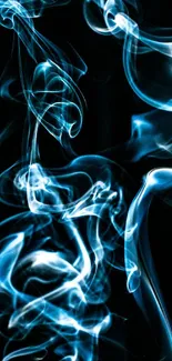 Ethereal blue smoke swirls on a dark background for phone wallpaper.