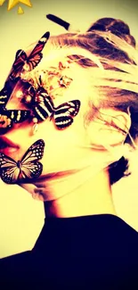 Ethereal design with butterflies on face.