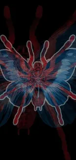 Ethereal butterfly art wallpaper in red and blue hues on a dark background.