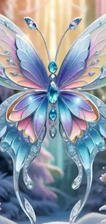 Ethereal butterfly with pastel colors in a fantasy setting.