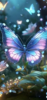 Colorful butterfly in a mystical garden.
