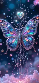 Colorful fantasy butterfly with glowing lights and clouds.