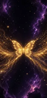 Ethereal butterfly amidst a cosmic galaxy background.