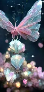 Ethereal butterfly wallpaper with glowing pink and blue butterflies.