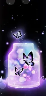 Ethereal wallpaper featuring butterflies in a glowing jar against a dark mystical background.