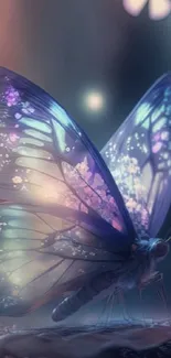 Ethereal butterfly with pastel glow on a dreamy background.