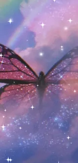 Ethereal butterfly amidst galaxy-inspired clouds.