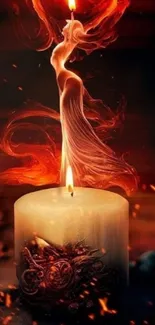 Candle flame transforms into dancing figure against dark background.