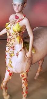 Enchanted ethereal centaur with floral decoration in fantasy art.