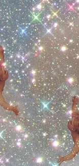 Ethereal cherubs amidst sparkling stars.