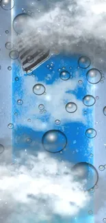 Ethereal blue sky with bubbles and clouds mobile wallpaper.